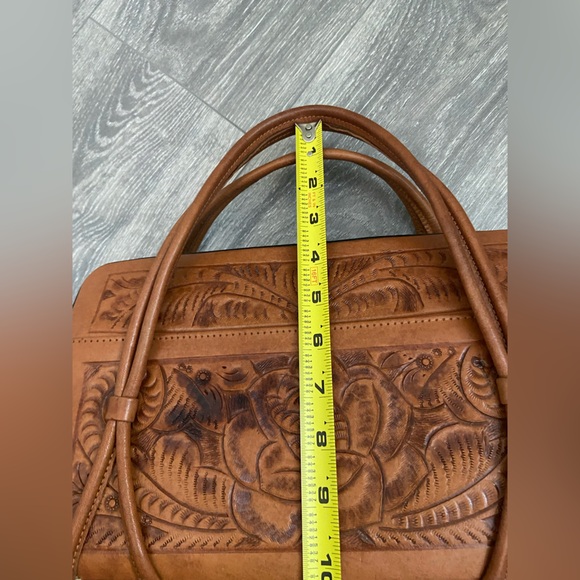 Vintage Gailan Leather Satchel Floral Engraving Made in Mexico Handbag Purse - Picture 4 of 14